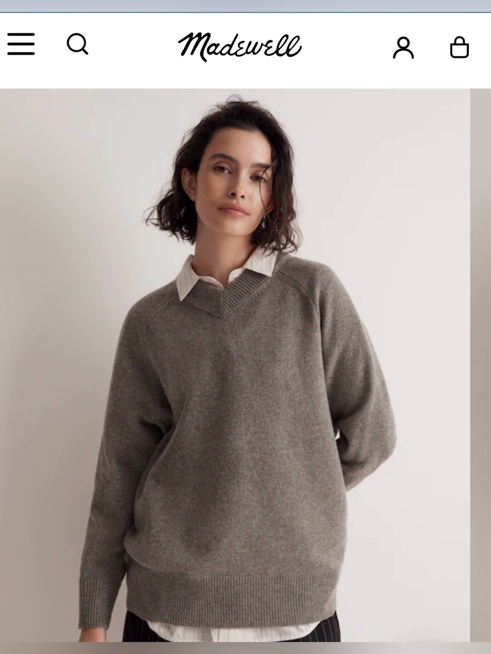 Madewell Women's V-Neck Merino Wool-Blend Sweater Grey/Light Blue Sz XS